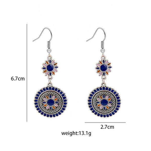 Retro Bohemian Round Sunflower Earrings, Bold Statement Design