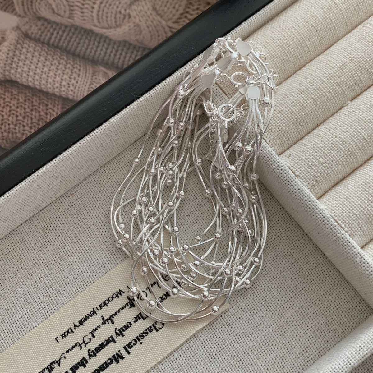 S925 Sterling Silver Triple-Layer Snake Bone Beaded Bracelet