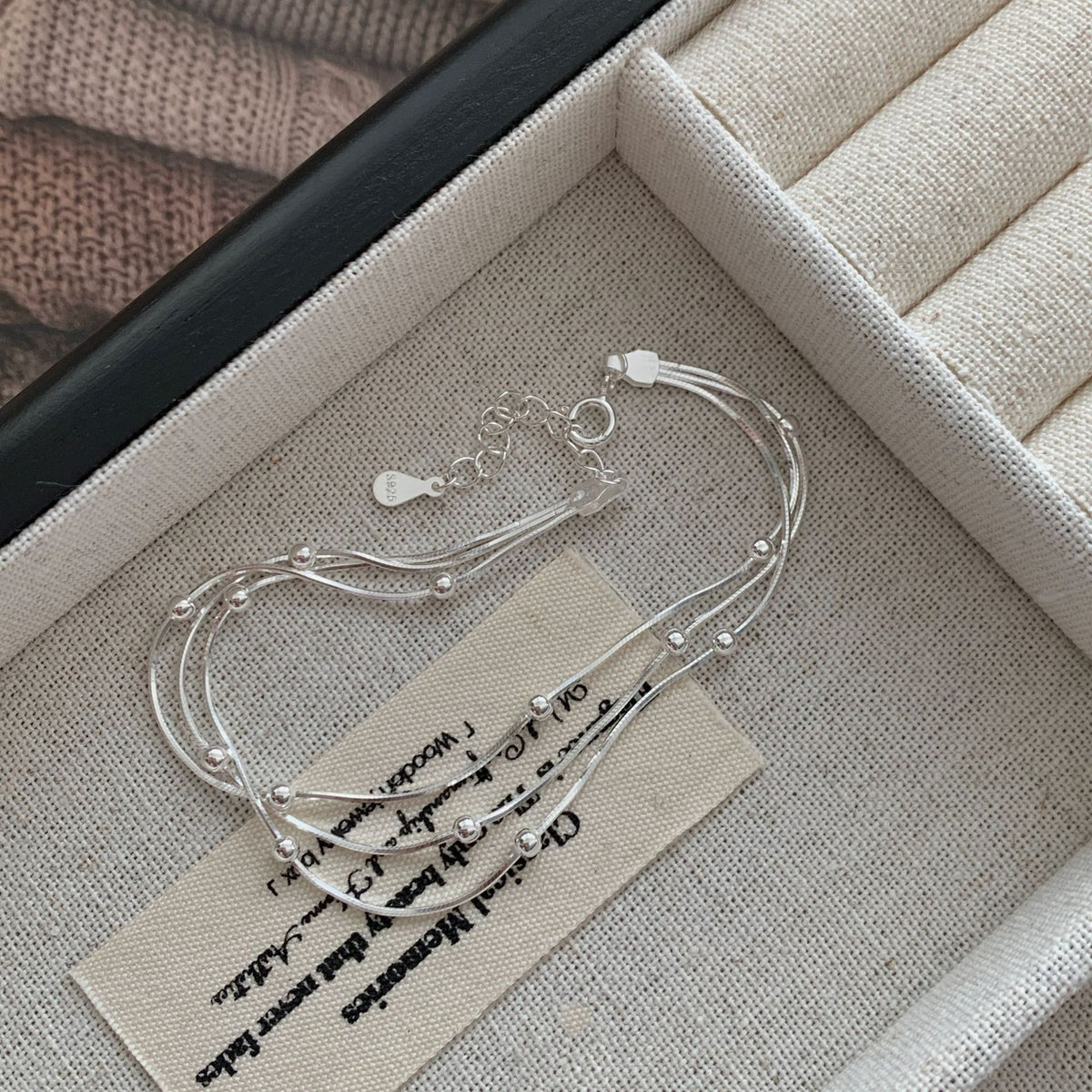 S925 Sterling Silver Triple-Layer Snake Bone Beaded Bracelet