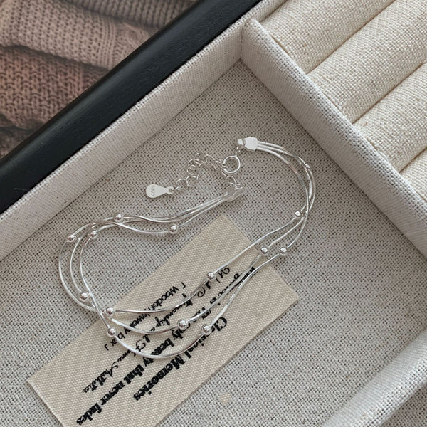 S925 Sterling Silver Triple-Layer Snake Bone Beaded Bracelet