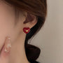 Vintage Red Heart Earrings – Silver Needle, New Year Style