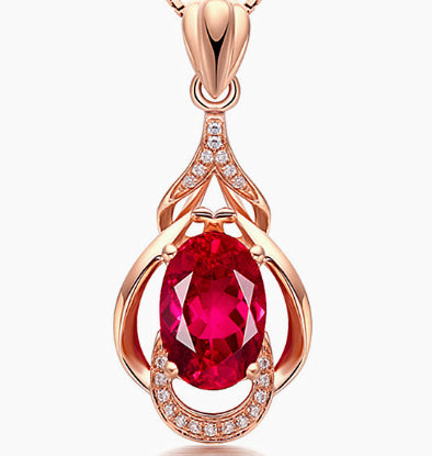 Ruby Water Drop Pendant Necklace – Elegant Design for Women