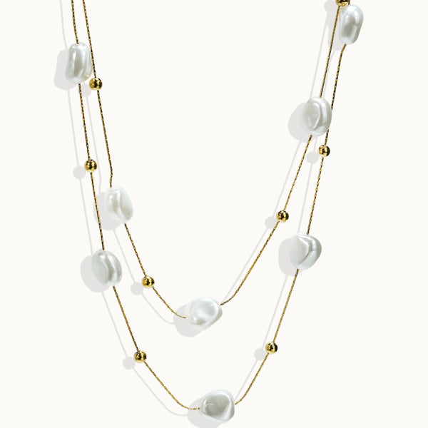 Lxalry 18K Gold Plated Pearl Studded Necklace  Stainless Steel Minimalist Jewelry For Women Lightweight  Gift