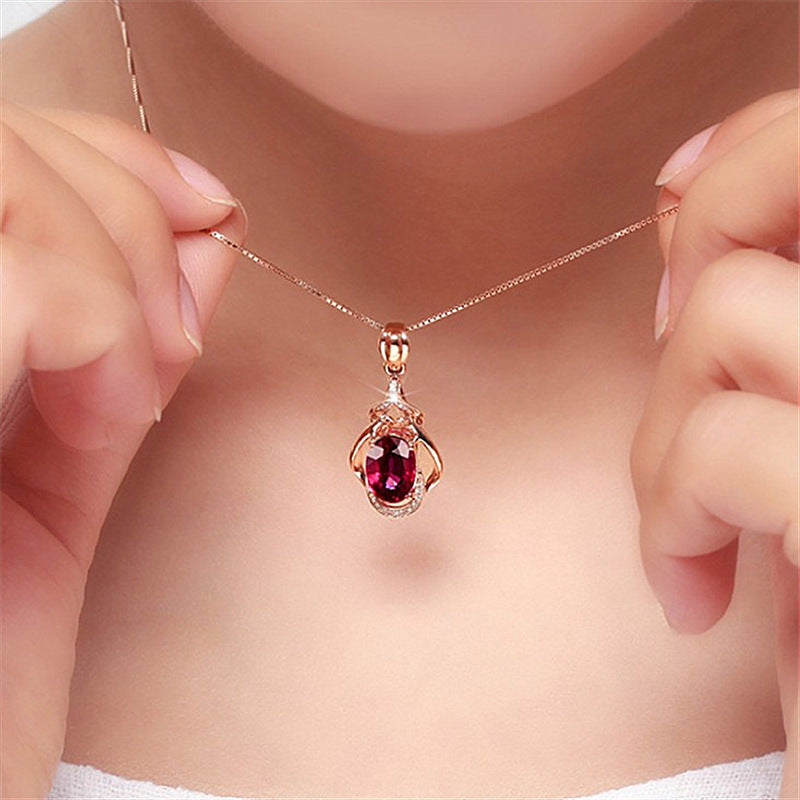 Ruby Water Drop Pendant Necklace – Elegant Design for Women
