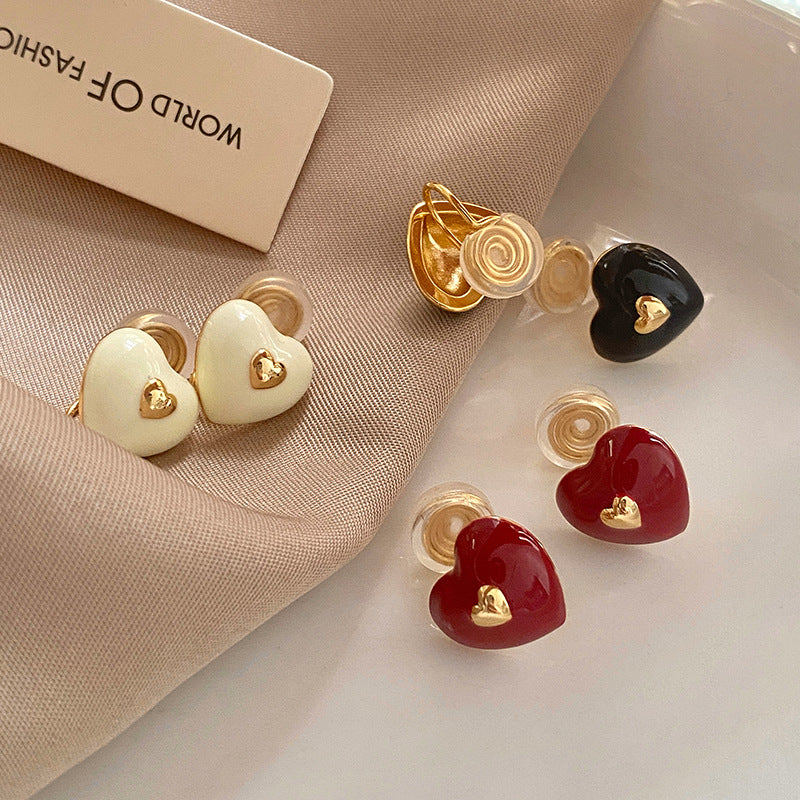 Vintage Red Heart Earrings – Silver Needle, New Year Style