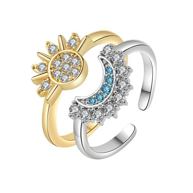 Sun And Moon Diamond-studded Ring High-grade Temperament