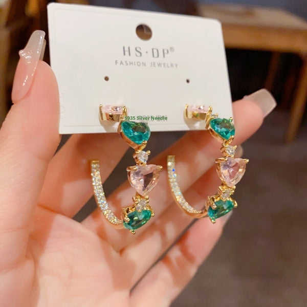 Colored Loving Heart C-Shaped Earring