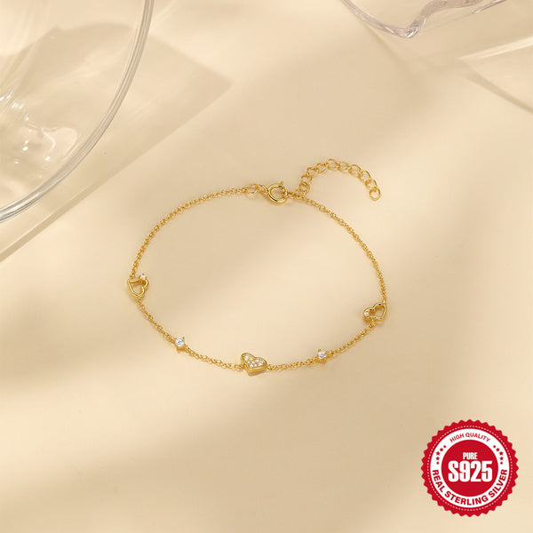 S925 Sterling Silver Heart-Shaped Diamond Bracelet