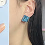 Geometric Square Blue Water Ripple Earrings